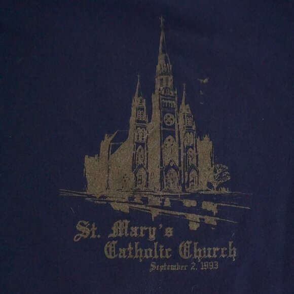 '93 Lee Heavyweight Navy Gold St Mary's Catholic Church Crewneck Sweater 3X - Picture 8 of 10
